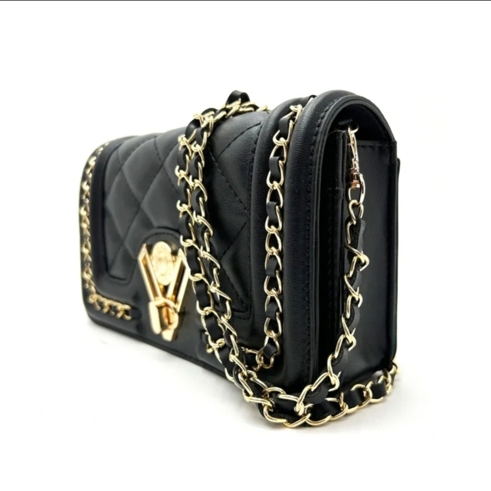 NWT Valentino Orlandi Black Quilted Crossbody Bag with Gold Chain - Picture 2 of 7